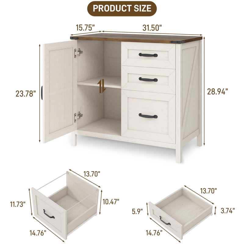 Lateral File Cabinet With 3 Drawers, White/Brown