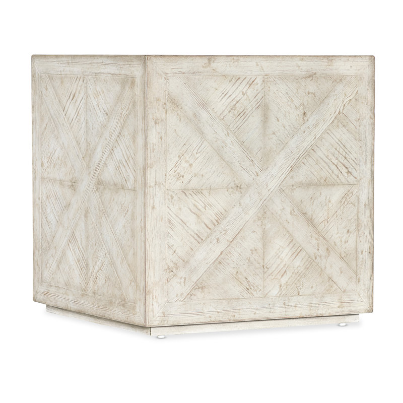 Rustic Beige Wood and Stone Square End Table