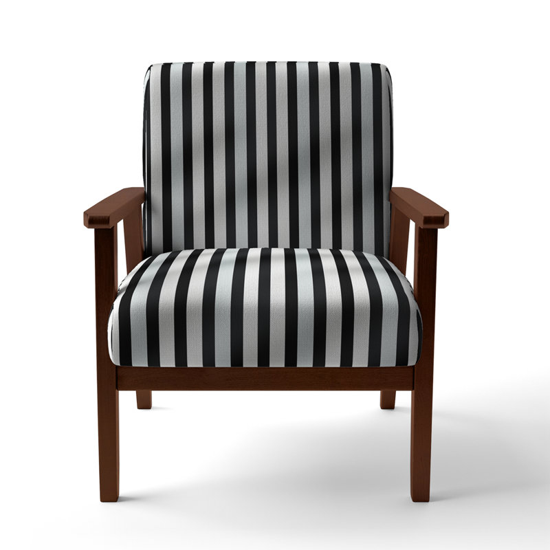 Euris Black And White Striped Lines Harmony - Upholstered Modern & Contemporary Accent Arm Chair, Brown Square Arms