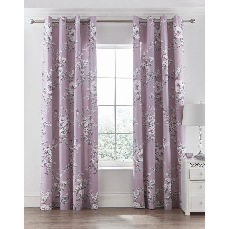 Canterbury Floral Lined Eyelet Curtains, Heather