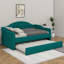Lit de jour simple tapissier avec couchette et 2 ports USB, canapé-lit capitonné avec bouton sur le dos et passepoil sur les accoudoirs ondulés-678372633