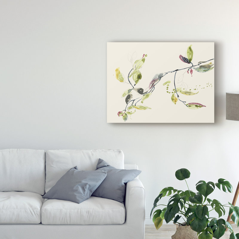 « leaf branch i », peinture sur toile tendue, H 14 po x l 19 po x P 2 po