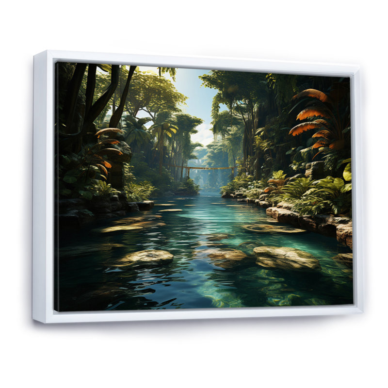 Oasis dominicaine tropicale II - plage côtière, art sur toile, H 12 po x l 20 po, Cadre flottant blanc