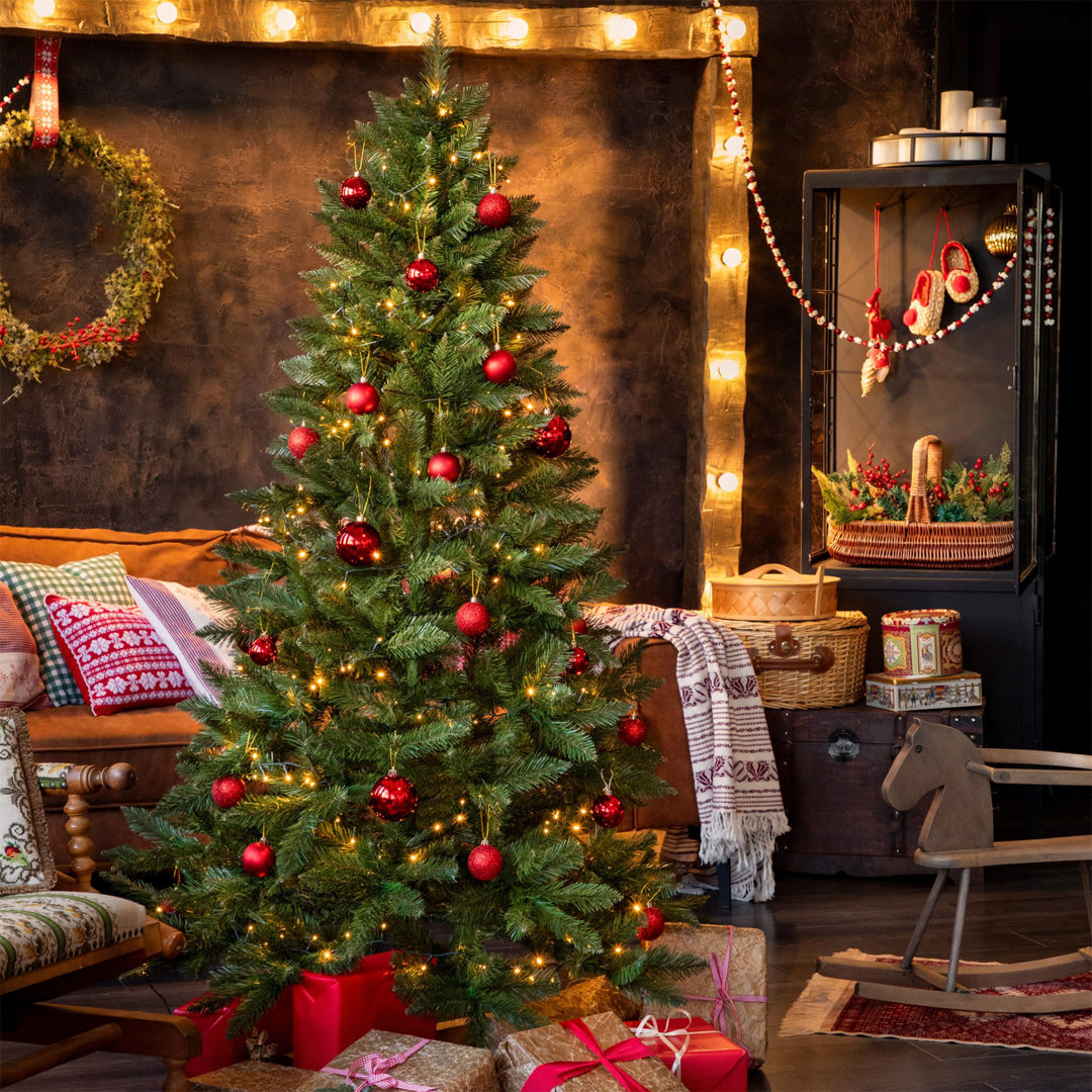 Weihnachtsbaum Künstlich 150Cm FICHTE Natur Mit Christbaum Holzständer | Tannenbaum Künstlich Mit Grünem Stamm