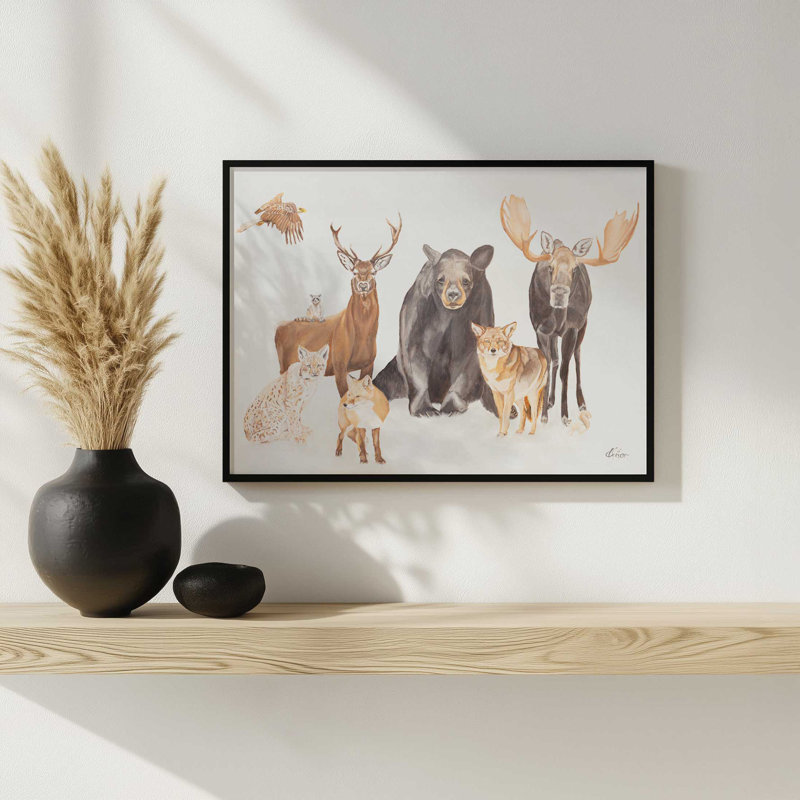 Reproduction d'art, "Wildlife Gang" par Diane Fifer, Argent, L 24 po x H 18 po, Impression encadrée