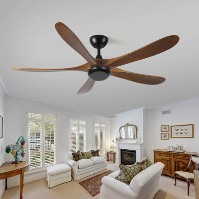 62 Inch Wood Ceiling Fan No Light With Remote Control, Low Profile Ceiling Fan Without Light,Noiseless Reversible DC Motor With Timer