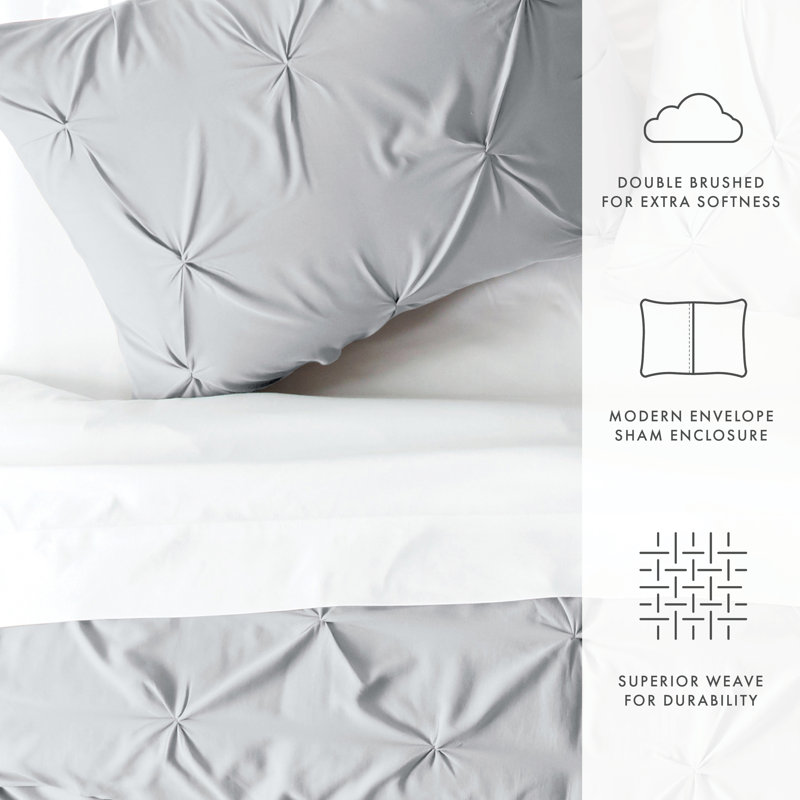 Ensemble de housse de couette texturée Pinch Pleat, Housse de couette grand et 2 taies décoratives, Gris clair