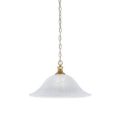 Chain Hung Pendant Shown With 20" White Alabaster Swirl Glass