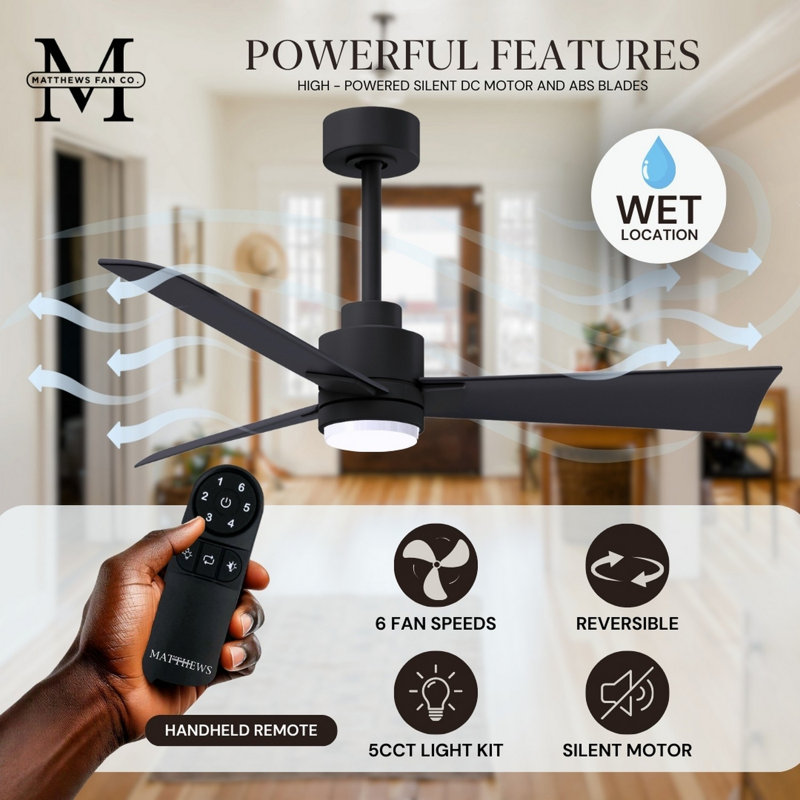Alessandra - Three Blade Transitional Ceiling Fan -LED, Matte Black, 56", Matte Black
