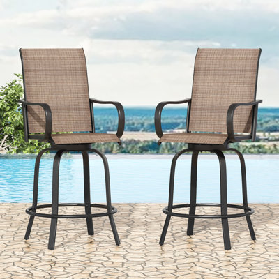 Ergonomic Swivel Patio Bar Stools, Metal & PVC-coated polyester Comfort, All-weather Outdoor Seating
