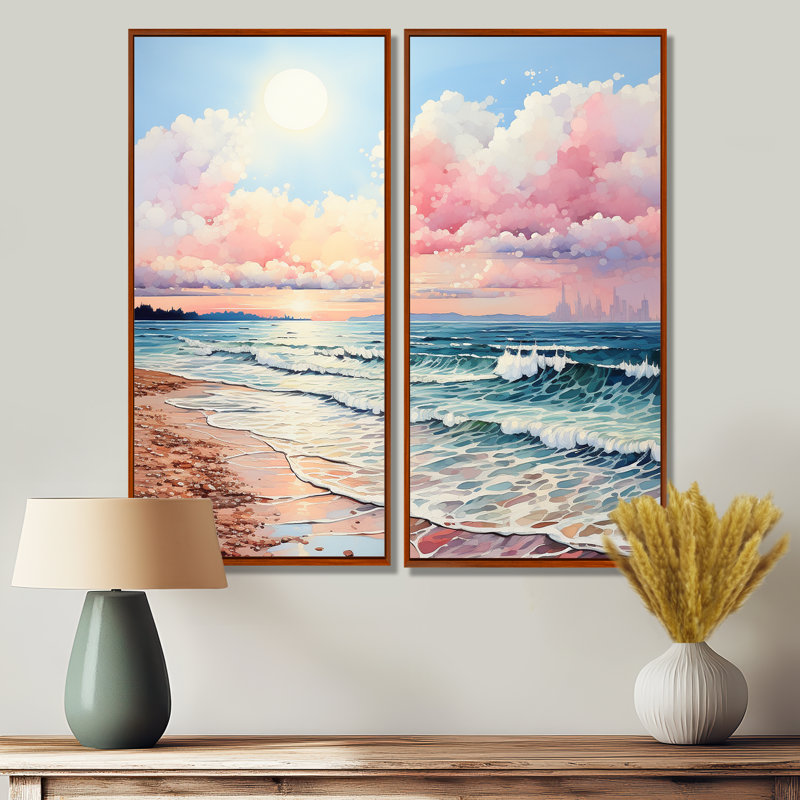 Brise de plage rose - impressions d'art roses sur toile 2 panneaux, H 20 po x l 24 po, Brun