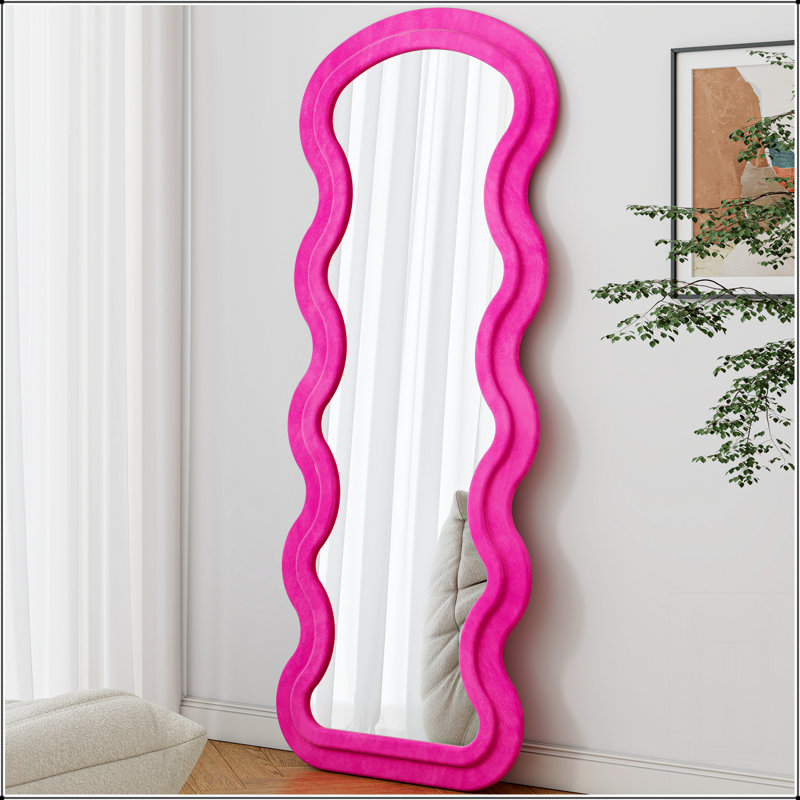 Flannel Full Length Wavy Rose Floor Mirror For Bedroom And Living Room, Hanging Or Leaning Against The Wall, Pink