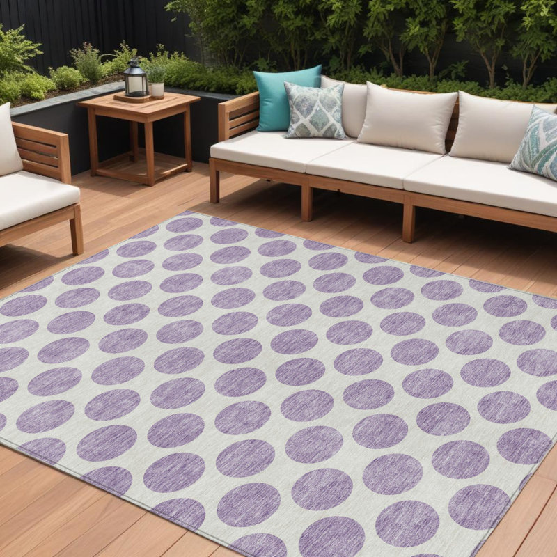 Tapis intérieur lavable à pois 8 pi x 10 pi lavande