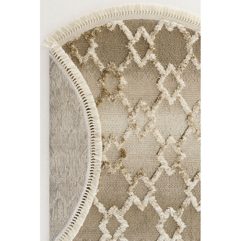 Round Rekhwan Geometric Machine Made Indoor / Outdoor Area Rug, Round 2'7"