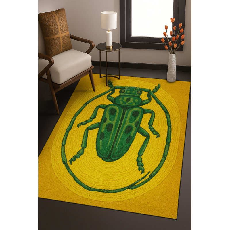 Tapis jaune tissé à envers lavable Mosso, 3'11" x 5'11"