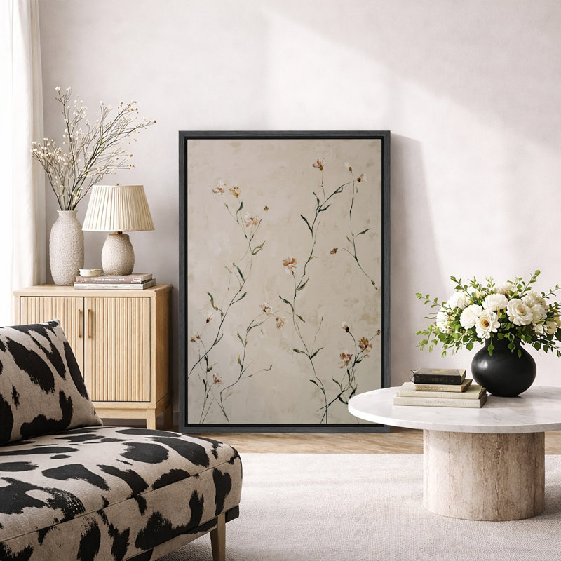 Œuvre botanique minimaliste, fleurs de chambre à coucher neutres, impression sur toile encadrée, impression numérique