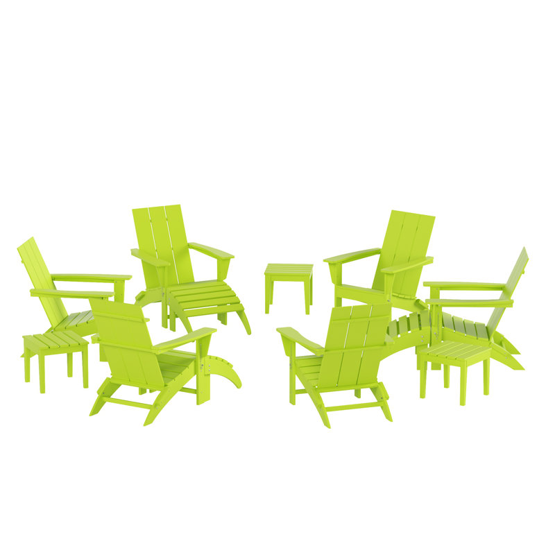 Chaise Adirondack pliante en poly 12 pièces avec repose-pieds et table d'appoint Joubert, Lime