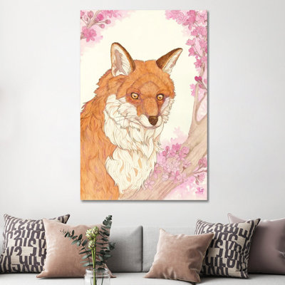 Fox And Blossoms by Might Fly Art & Illustration - Wrapped Canvas Print