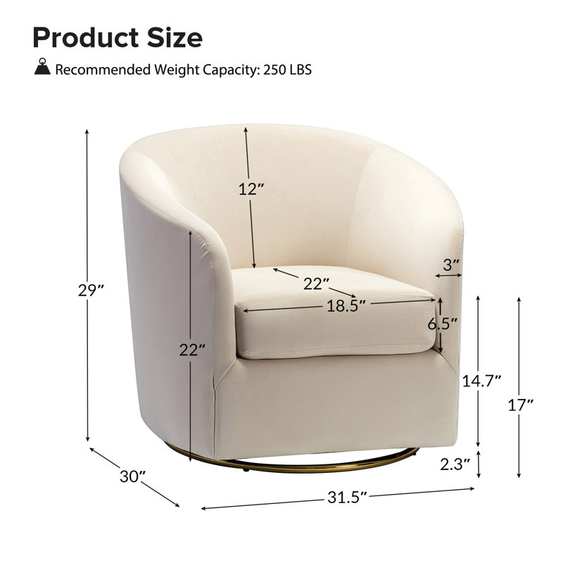 Holden 31.5" Wide Velvet Swivel Barrel Chair, Velours havane