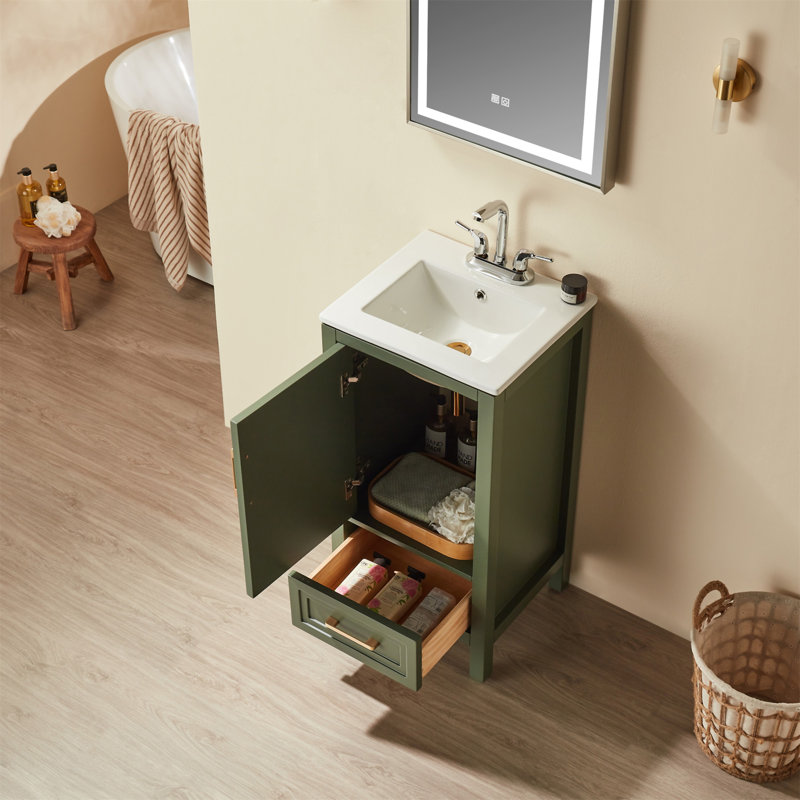 Meuble-lavabo simple autoportant de 18 po avec plateau entièrement assemblé, Vert