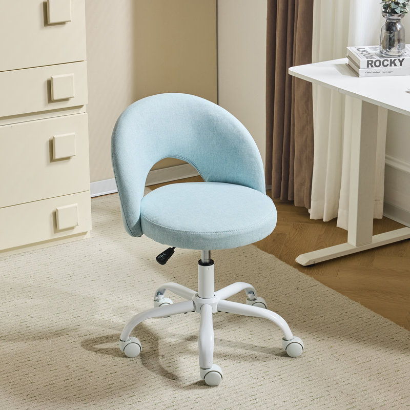 Chaise de bureau l 21 po avec roulettes, Bleu clair, Lin lin
