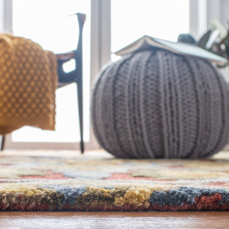 Tapis floral en laine touffeté à la main Haimes, Red/Orange, Carré 8 pi