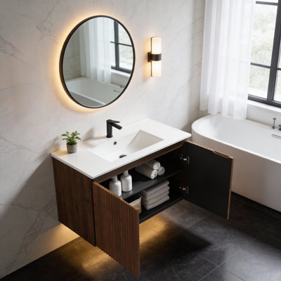 Folding Wall Cabinet With Creamic Sink– Patented 1-Minute Install, Space-Saving & Easy Assemble,Modern style