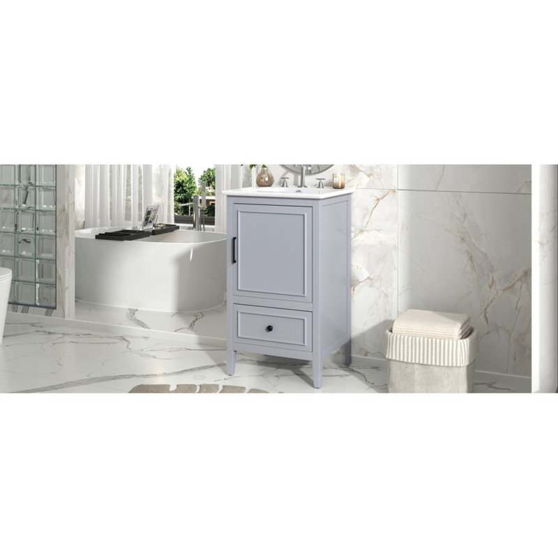 Meuble-lavabo de salle de bain avec lavabo, armoire de salle de bain avec porte, tablette de porte et patins réglables, tiroir