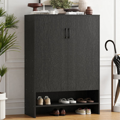 Armoire à chaussures avec portes, rangement à 7 niveaux et 28 paires pour le vestibule, armoires à chaussures étroites cachées avec tablettes réglables pour le couloir et le salon