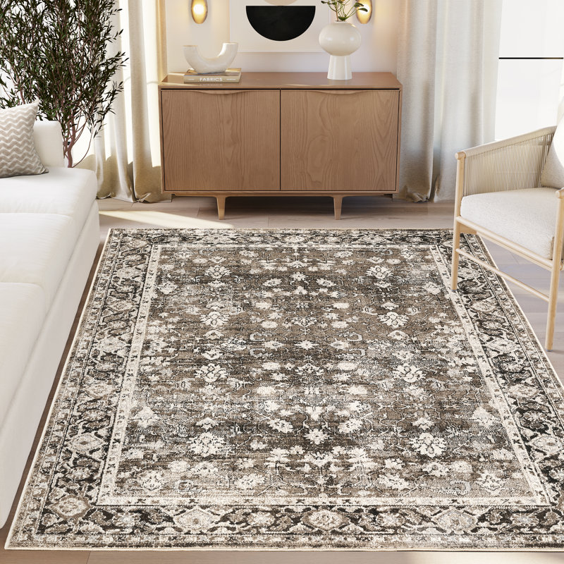 Abani Rugs Tinina Collection VEN120A Washable Vintage Distressed Brown Area Rug, 4' x 6'