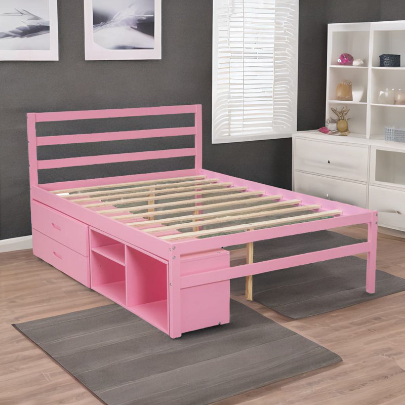 Lit plateforme Isabelah, Double, Rose