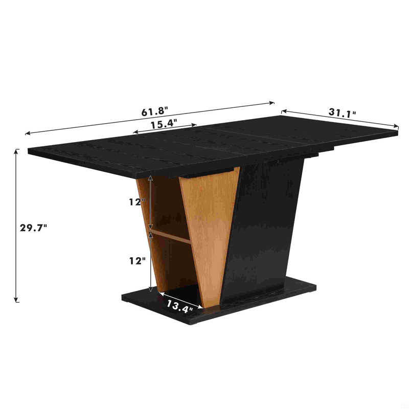 Extendable Dining Table With Built-In Storage, Wooden Table With Sturdy Metal Frame And MDF Base, Adjustable Tabletop, Black