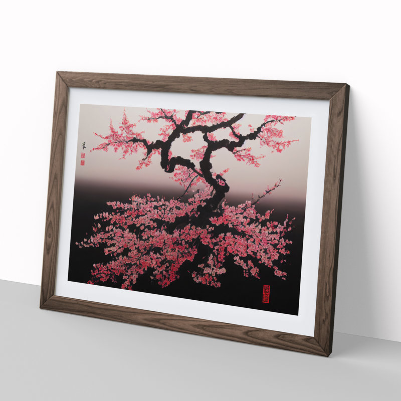 Japanese Cherry Blossom Tree - Single Picture Frame Print, 25cm H x 34cm W x 2cm D, Walnut