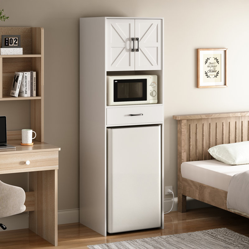 Mini Fridge Stand With Storage And Power Outlet, Coffee Bar Cabinet With Microwave Shelf, – Fits Most Mini Fridges And Wine Coolers, For Dorm, Kitchen, Or Office White 417A8621549C470BA8DAB8D3A506878E