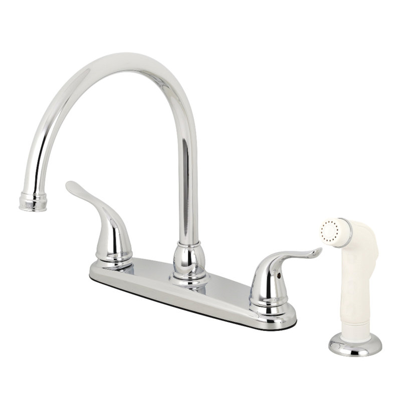 Kingston Brass Yosemite Two-Handle 4-Hole 8" Centerset Kitchen Faucet with Side Sprayer, Polished Chrome