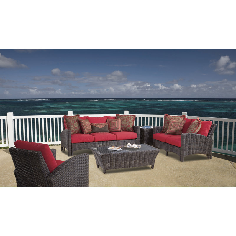 Colford - Person Patio Conversation Set with Cushions, Canvas Jockey Red Sunbrella® Canvas