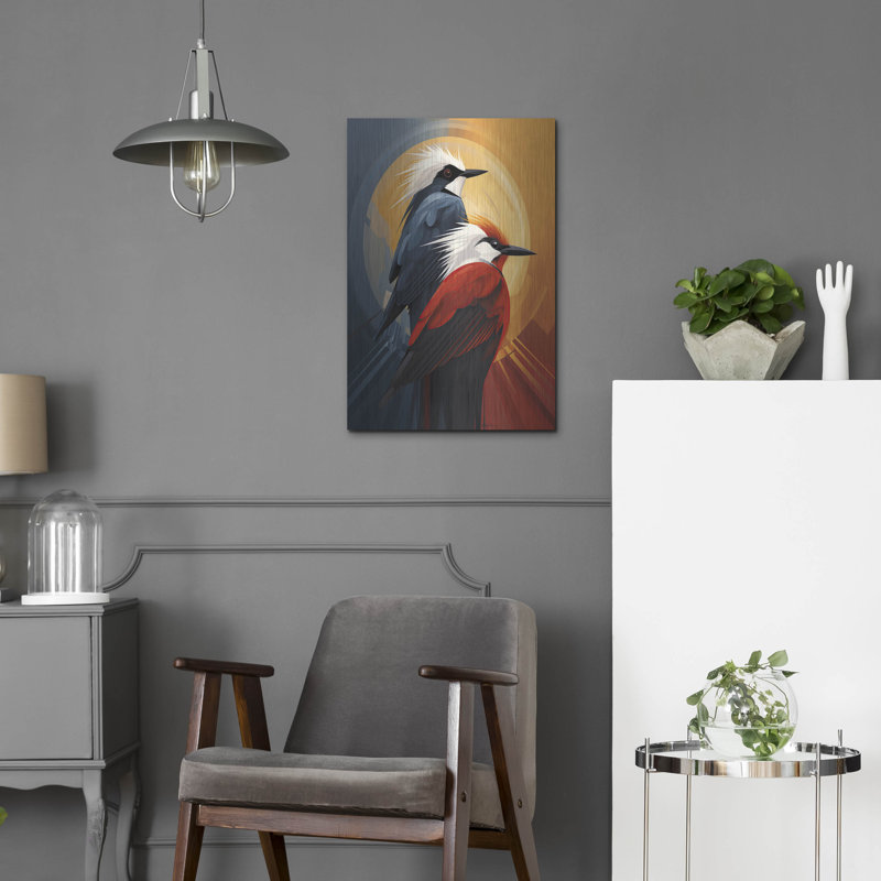 «Two Red and Blue Birds» par Momart, art mural en métal, H 24 po x l 16 po