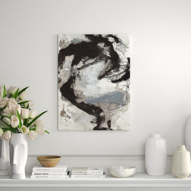 Black Spiral I Painting by Sara Brown, Image Brush Gel, 32" H x 24" W