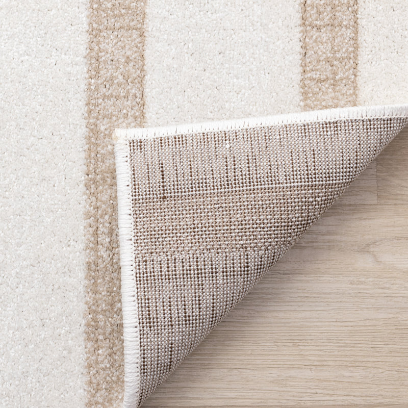 Wum Striped Machine Woven Polypropylene Area Rug in Beige/Cream, Rectangle 2'0" x 7'7"