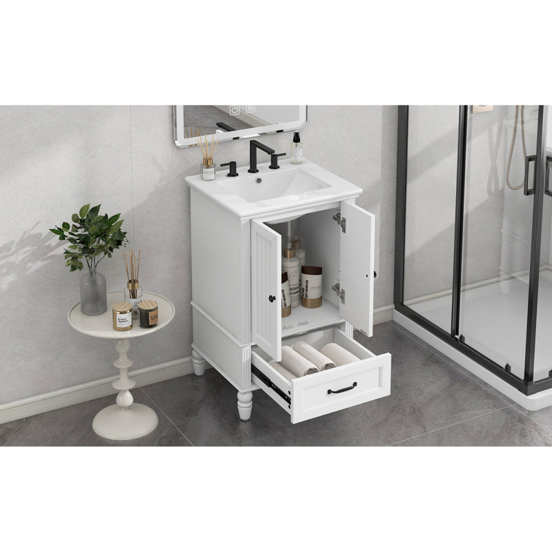 Ensemble de meuble-lavabo compact et évier moderne, panneau de fibres à densité moyenne et céramique
