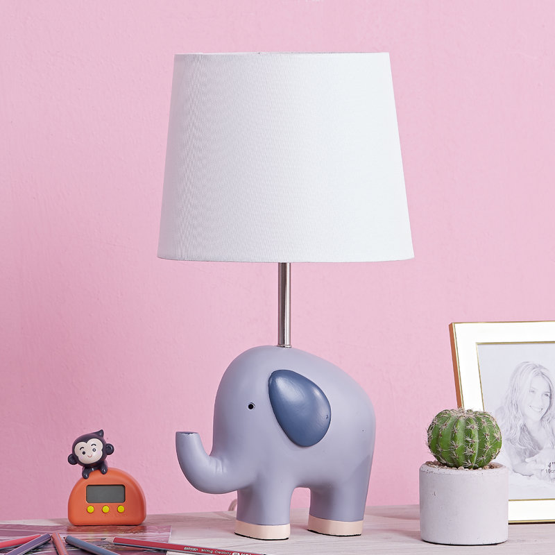 Abdikarim 16.5 in. Blue/Gray Modern Animal Polyresin For Kids/Child Bedroom/Living Room Bedside Desk Nightstand Single Small Table Lamp With Linen Empire Shade
