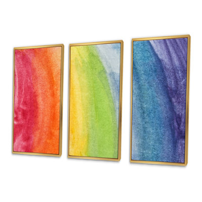 «Flowing Rainbow Colors», ensemble de 3 toiles abstraites encadrées