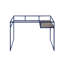 Bureau rectangulaire Dexter bleu avec plateau en verre trempé transparent et étagère de rangement ouverte, bureau d'ordinateur à structure métallique pour bureau à domicile