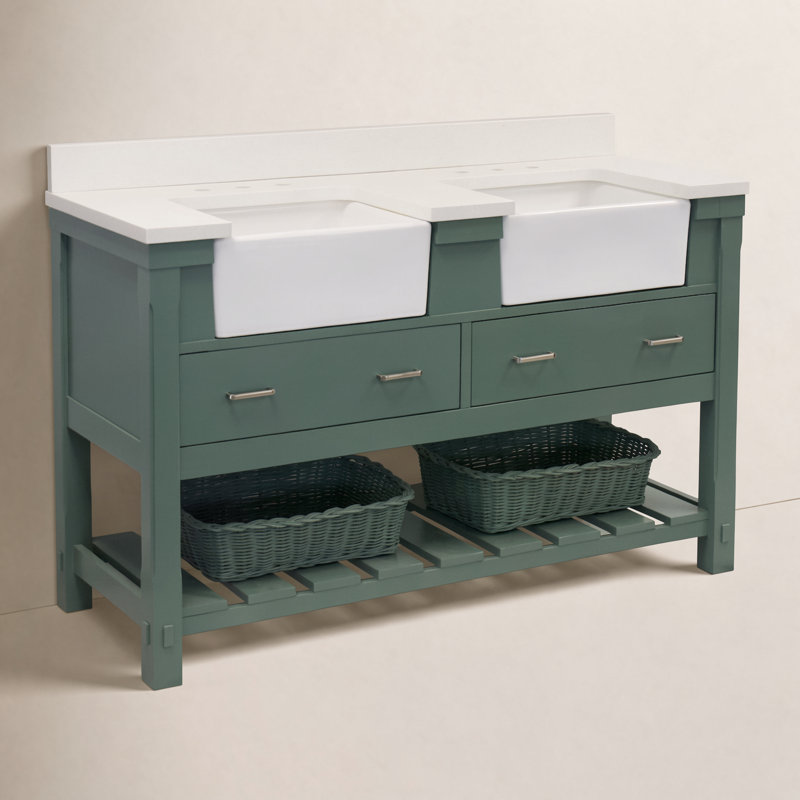 Hitton 60'' Double Bathroom Vanity with Top, Sage Green, Quartz