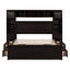Grand lit avec finition en bois et rangement - Armoire solide, support de tablette pour une chambre tranquille avec des prises pratiques