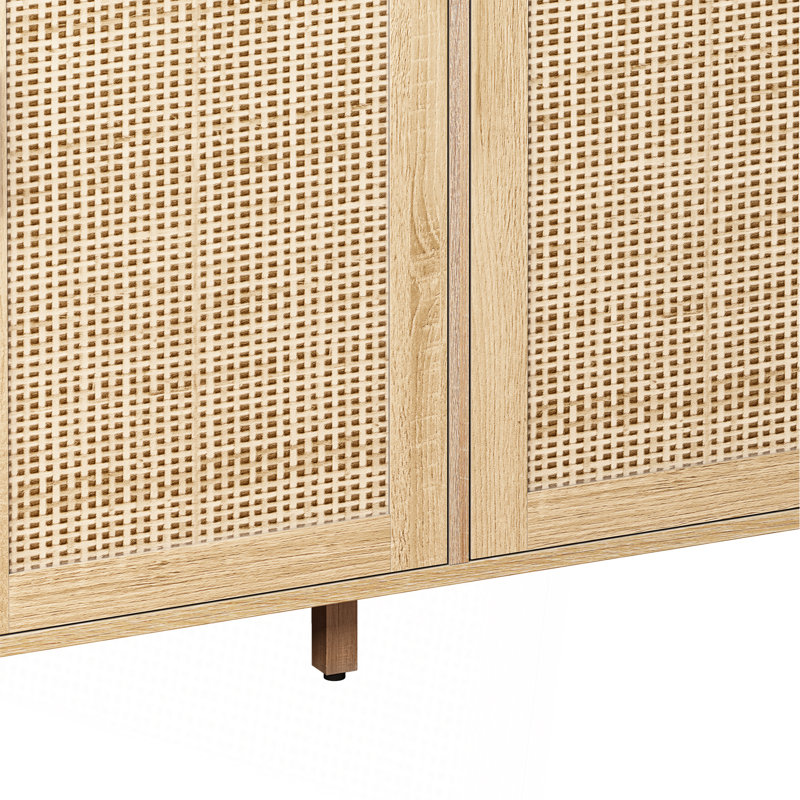 Armoire de rangement 62,6 po à 4 portes en rotin, Brun