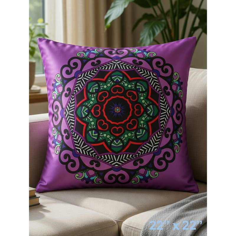 Imprimé kaléidoscope sur coussin mauve