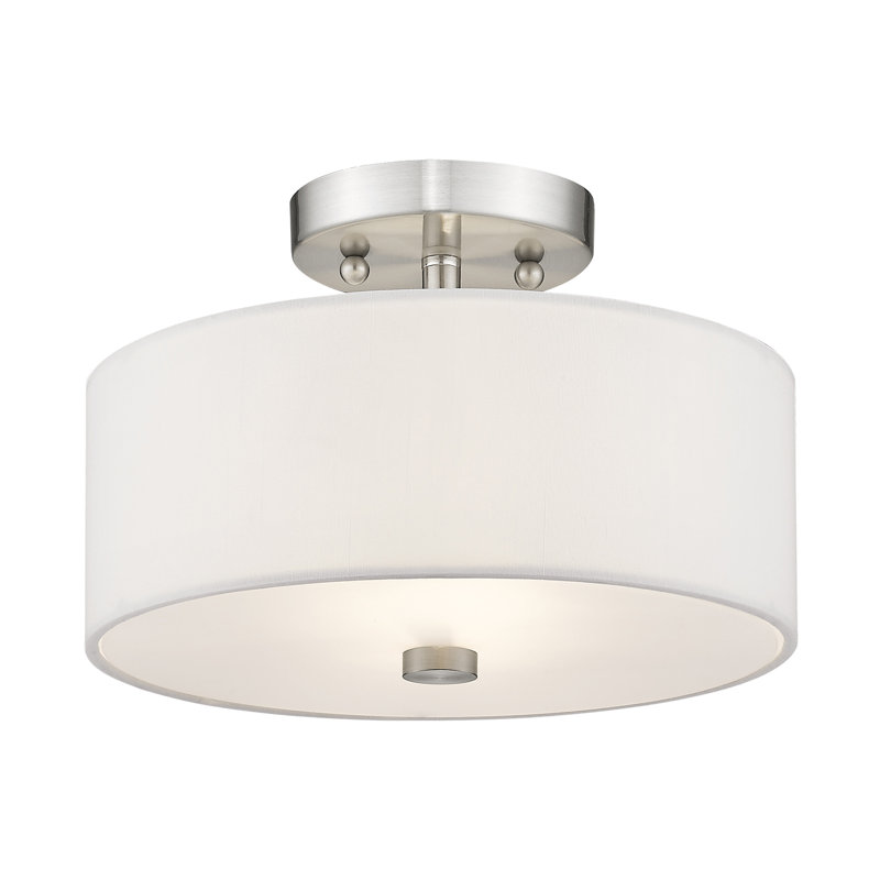 Flaire Fabric Semi Flush Mount, Brushed Nickel, 7.75" H x 13" W x 13" D