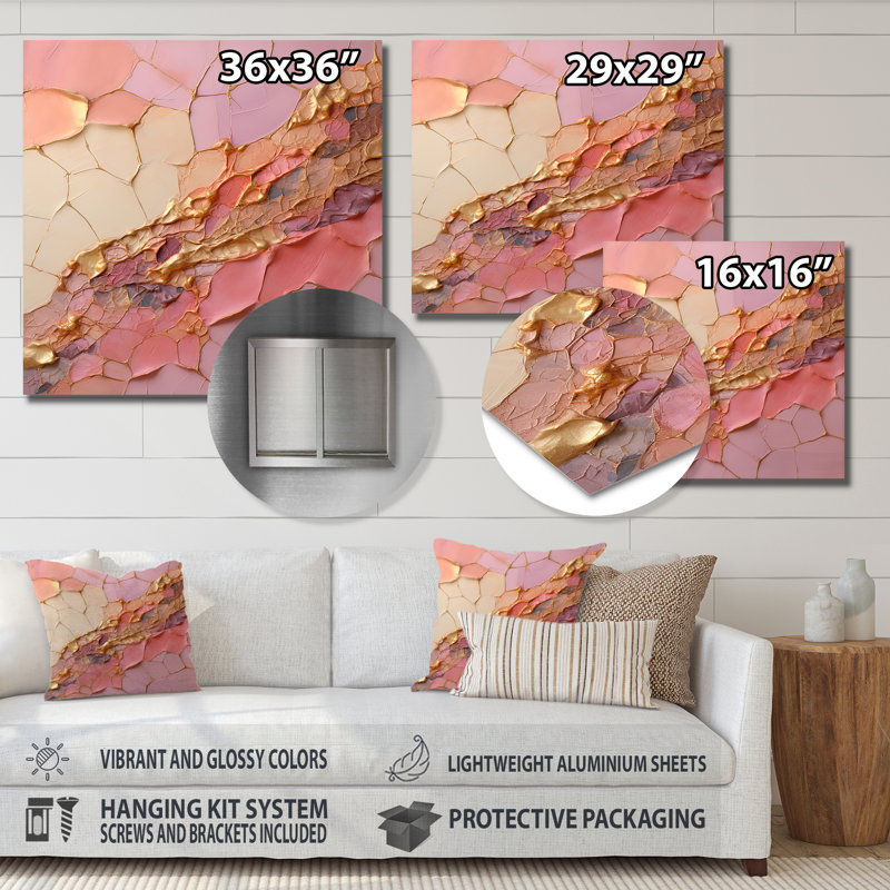 Décoration murale en métal rose or rose - spirales abstraites, H 24 po x l 24 po x P 1 po