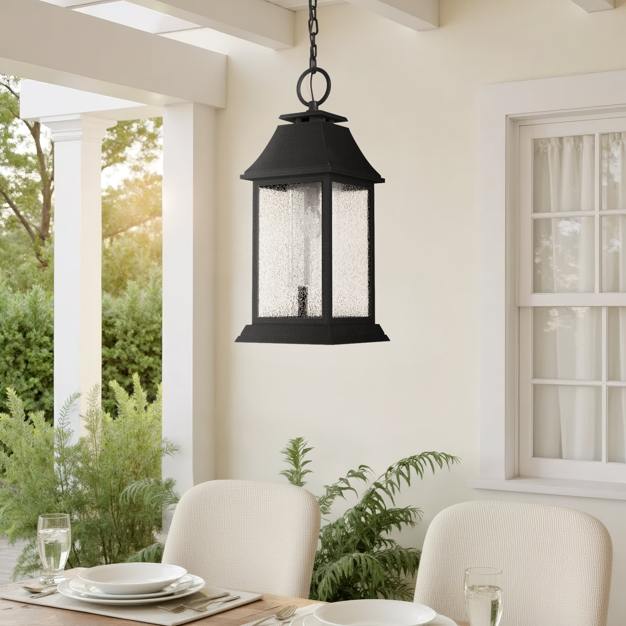 Nisbet Seeded Outdoor Stonestrong Hanging Lantern, Dark Weathered Zinc